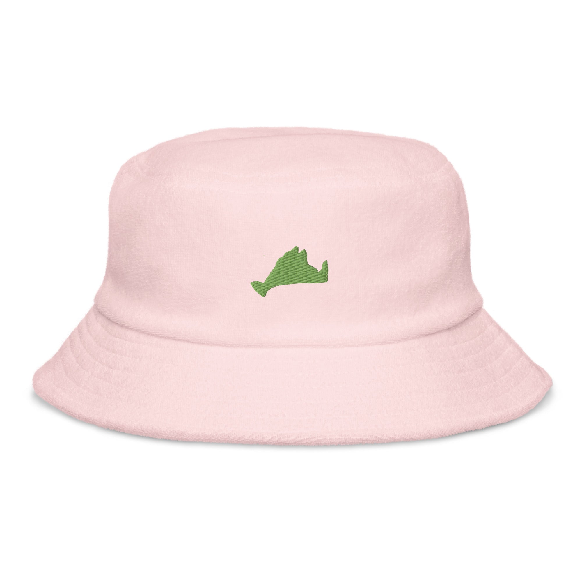 Green Embroidered  Terry Cloth Bucket Hat