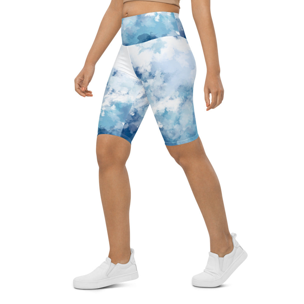 Blue WaterColors Long Bike Shorts