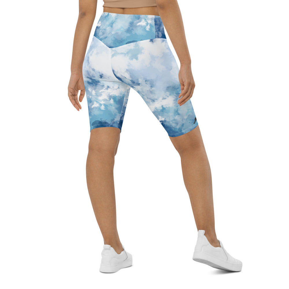 Blue WaterColors Long Bike Shorts