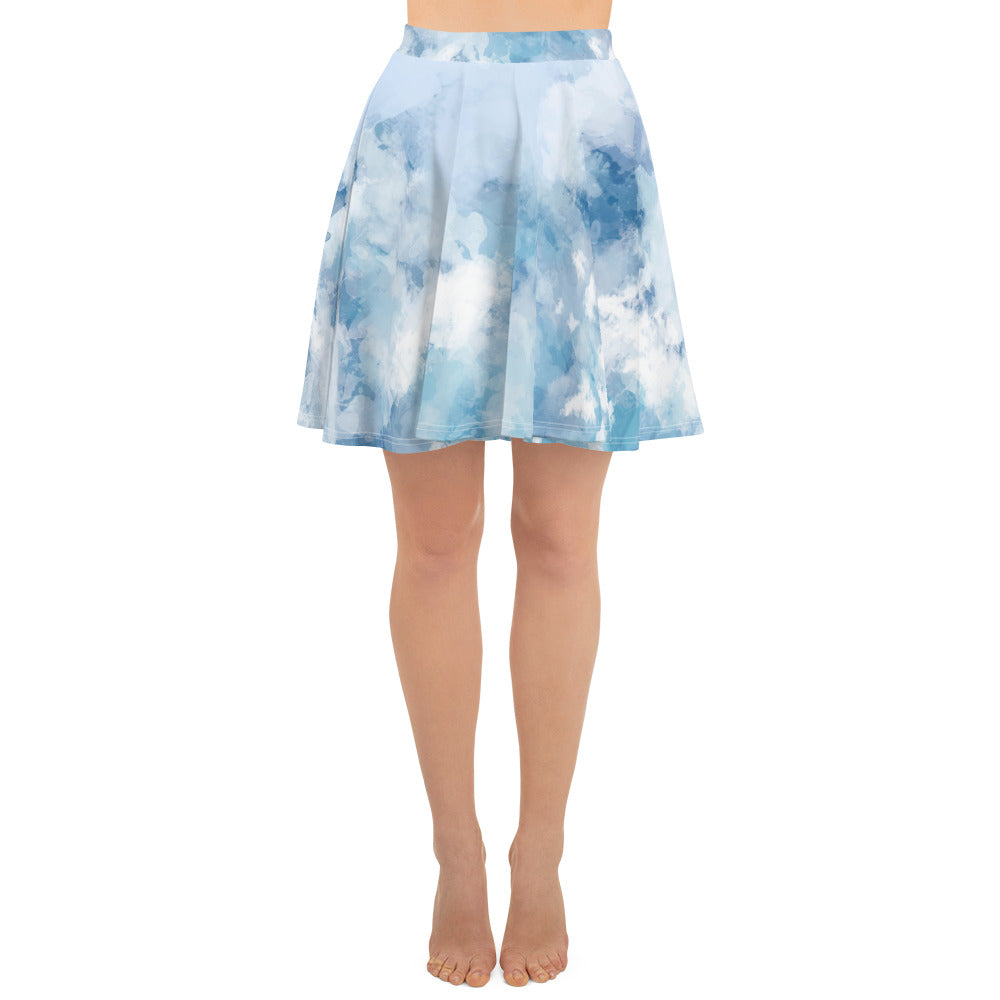 Blue WaterColors Skater Skirt